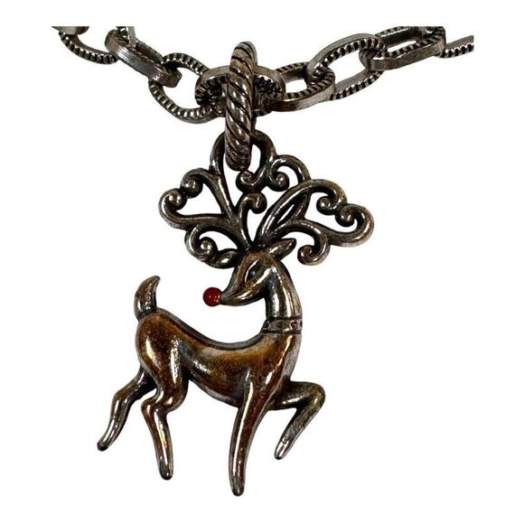 Brighton Reindeer Silver Metal Charm Red Nose Rudolph 7" Silver Tone Bracelet - Picture 2 of 6